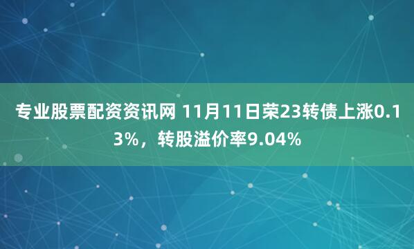 专业股票配资资讯网 11月11日荣23转债上涨0.13%，转股溢价率9.04%